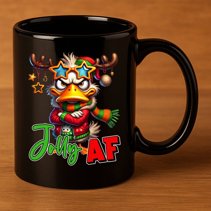Reindeer Jolly Af Funny Sarcastic Grumpy Duck Christmas 11oz C Handle Ceramic Mug