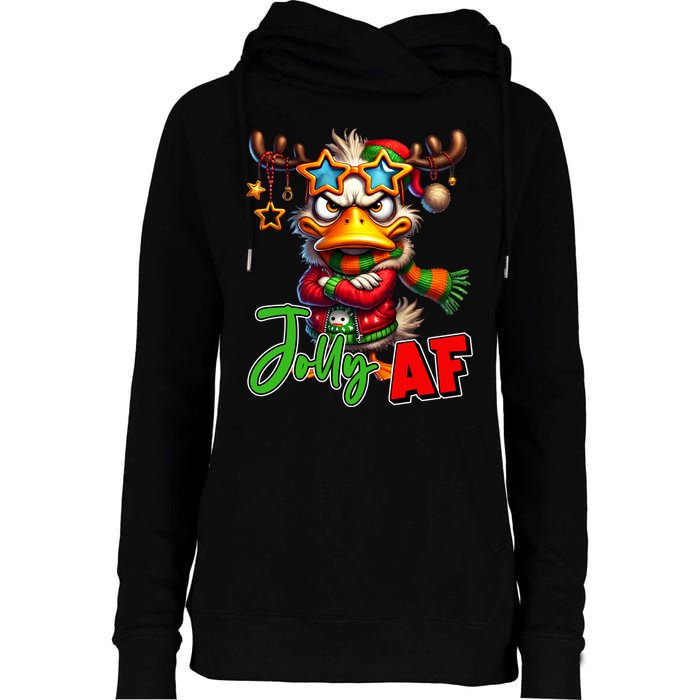 Reindeer Jolly Af Funny Sarcastic Grumpy Duck Christmas Womens Funnel Neck Pullover Hood