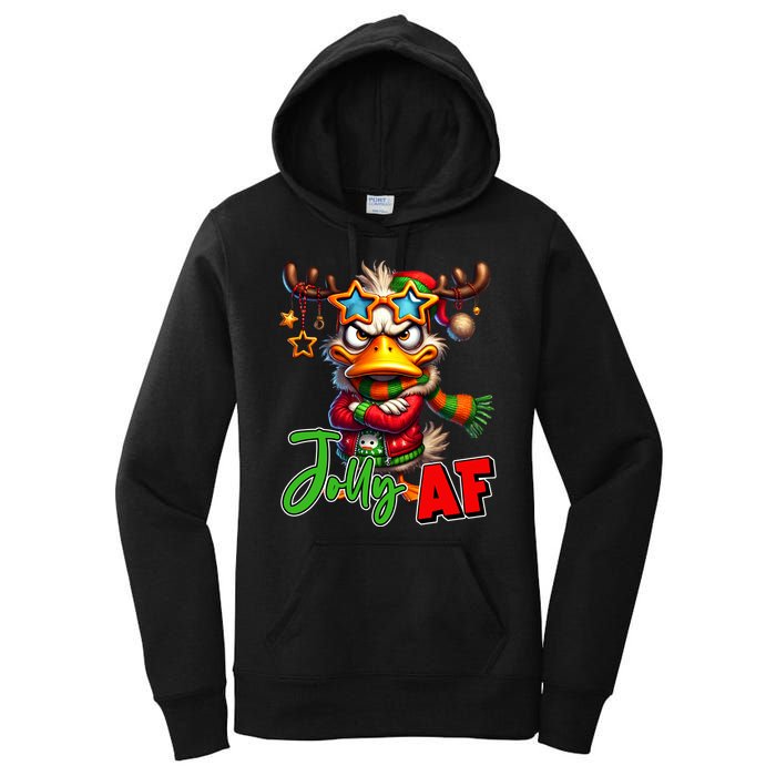 Reindeer Jolly Af Funny Sarcastic Grumpy Duck Christmas Women's Pullover Hoodie