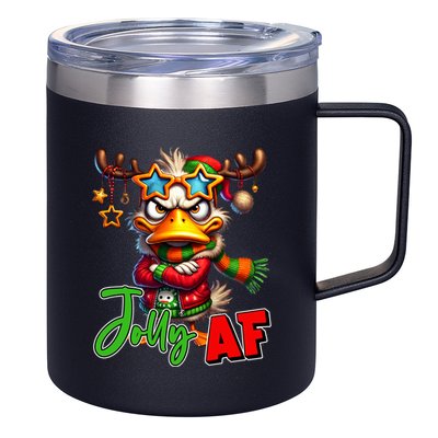 Reindeer Jolly Af Funny Sarcastic Grumpy Duck Christmas 12oz Stainless Steel Coffee Mug