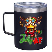 Reindeer Jolly Af Funny Sarcastic Grumpy Duck Christmas 12oz Stainless Steel Coffee Mug