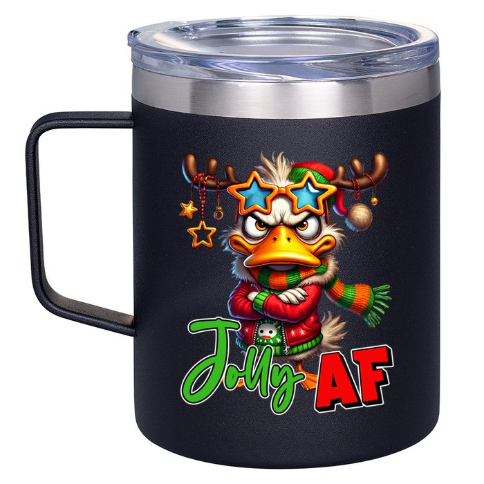 Reindeer Jolly Af Funny Sarcastic Grumpy Duck Christmas 12oz Stainless Steel Coffee Mug