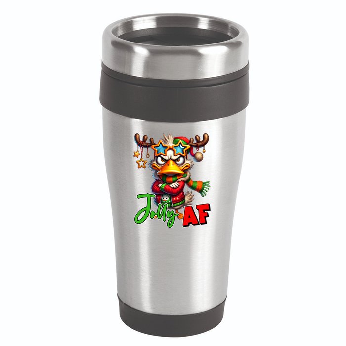 Reindeer Jolly Af Funny Sarcastic Grumpy Duck Christmas 16oz Travel Tumbler