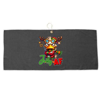 Reindeer Jolly Af Funny Sarcastic Grumpy Duck Christmas Large Microfiber Waffle Golf Towel