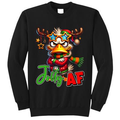 Reindeer Jolly Af Funny Sarcastic Grumpy Duck Christmas Tall Sweatshirt