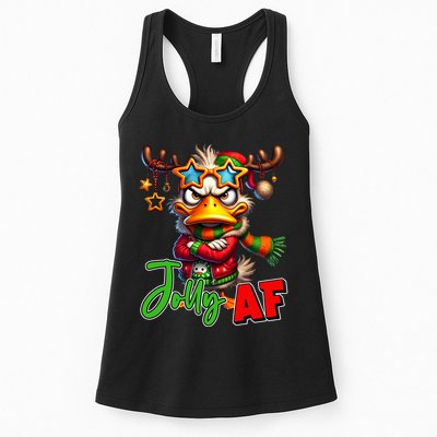 Reindeer Jolly Af Funny Sarcastic Grumpy Duck Christmas Womens Tank Top