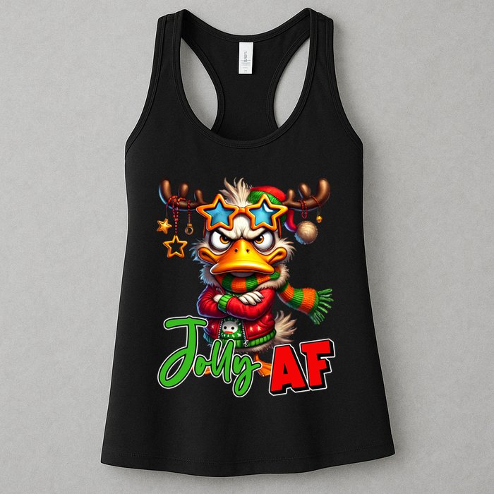 Reindeer Jolly Af Funny Sarcastic Grumpy Duck Christmas Womens Tank Top