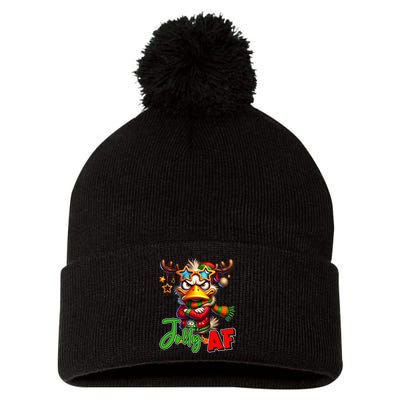 Reindeer Jolly Af Funny Sarcastic Grumpy Duck Christmas Pom Pom 12in Knit Beanie