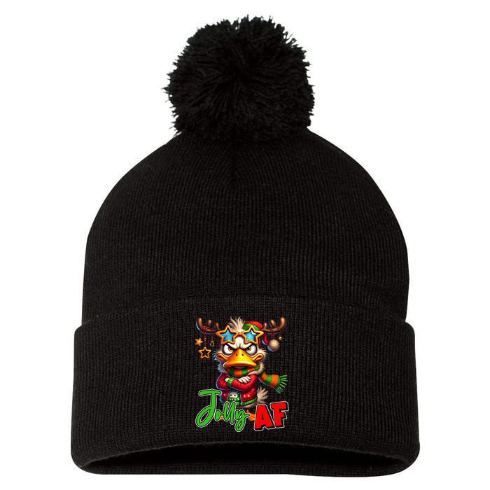 Reindeer Jolly Af Funny Sarcastic Grumpy Duck Christmas Pom Pom 12in Knit Beanie