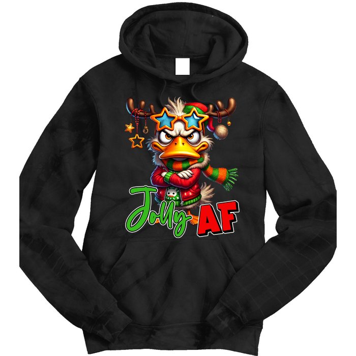 Reindeer Jolly Af Funny Sarcastic Grumpy Duck Christmas Tie Dye Hoodie