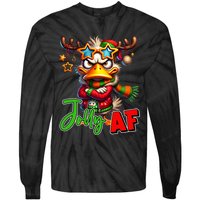 Reindeer Jolly Af Funny Sarcastic Grumpy Duck Christmas Tie-Dye Long Sleeve Shirt
