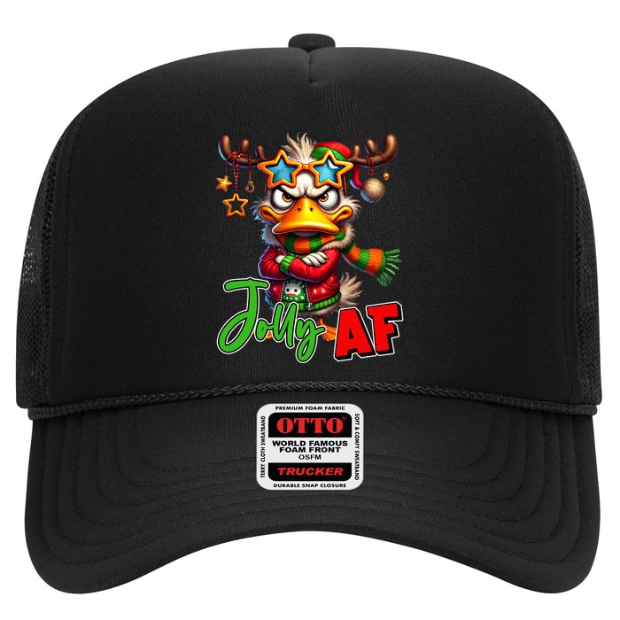Reindeer Jolly Af Funny Sarcastic Grumpy Duck Christmas Trucker Hat