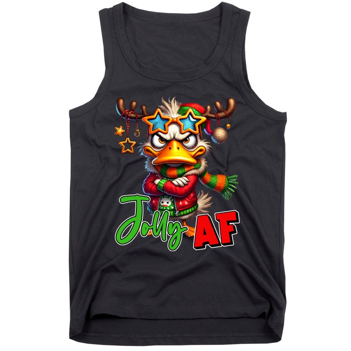 Reindeer Jolly Af Funny Sarcastic Grumpy Duck Christmas Tank Top