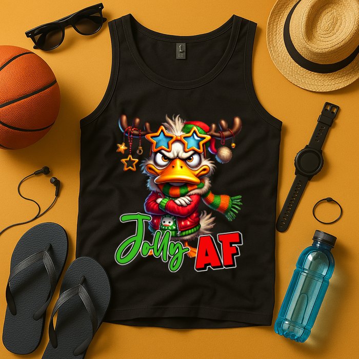 Reindeer Jolly Af Funny Sarcastic Grumpy Duck Christmas Tank Top