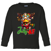 Reindeer Jolly Af Funny Sarcastic Grumpy Duck Christmas Toddler Long Sleeve Shirt