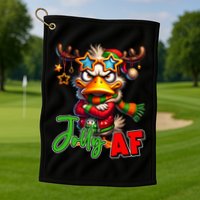 Reindeer Jolly Af Funny Sarcastic Grumpy Duck Christmas Golf Towel