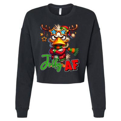Reindeer Jolly Af Funny Sarcastic Grumpy Duck Christmas Cropped Pullover Crew