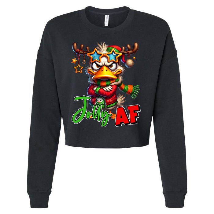 Reindeer Jolly Af Funny Sarcastic Grumpy Duck Christmas Cropped Pullover Crew