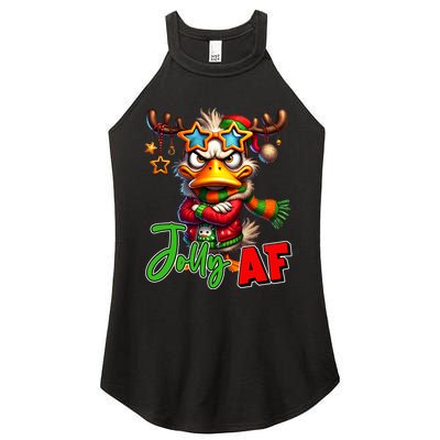 Reindeer Jolly Af Funny Sarcastic Grumpy Duck Christmas Women's Perfect Tri Rocker Tank