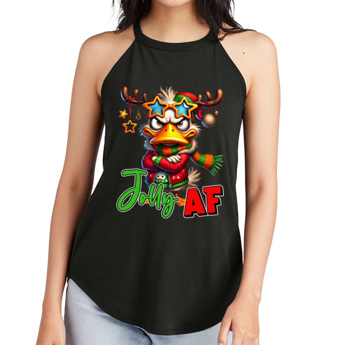 Reindeer Jolly Af Funny Sarcastic Grumpy Duck Christmas Women's Perfect Tri Rocker Tank