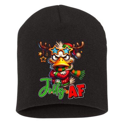 Reindeer Jolly Af Funny Sarcastic Grumpy Duck Christmas Short Acrylic Beanie