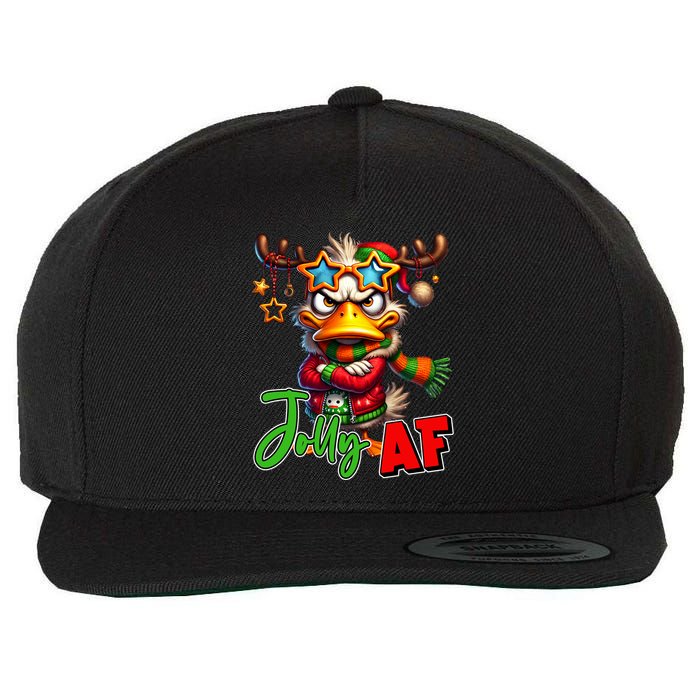 Reindeer Jolly Af Funny Sarcastic Grumpy Duck Christmas Wool Snapback Cap