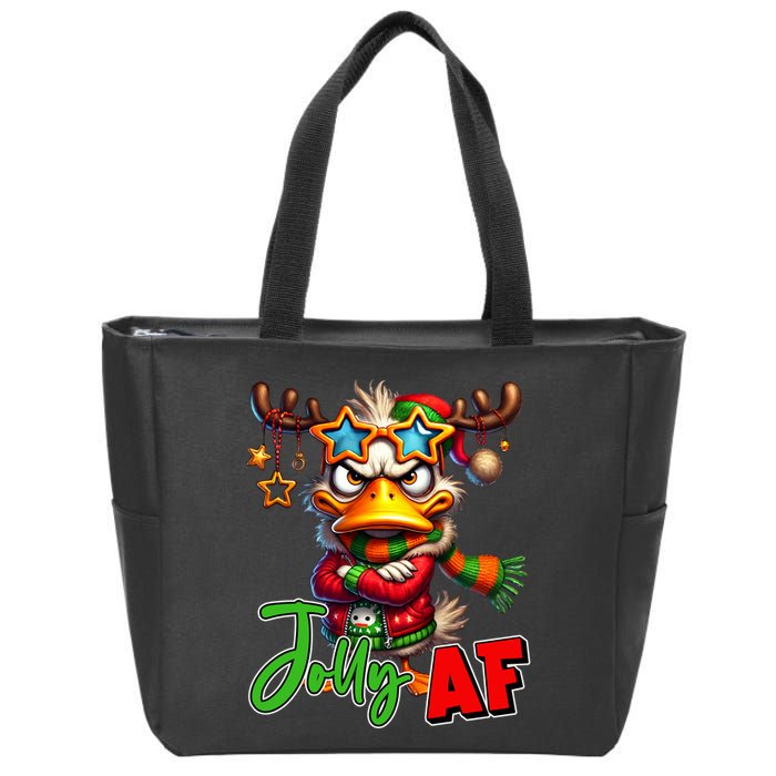 Reindeer Jolly Af Funny Sarcastic Grumpy Duck Christmas Zip Tote Bag