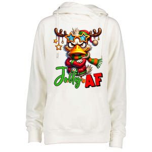 Reindeer Jolly Af Funny Sarcastic Grumpy Duck Christmas Womens Funnel Neck Pullover Hood