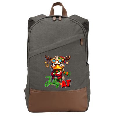 Reindeer Jolly Af Funny Sarcastic Grumpy Duck Christmas Cotton Canvas Backpack