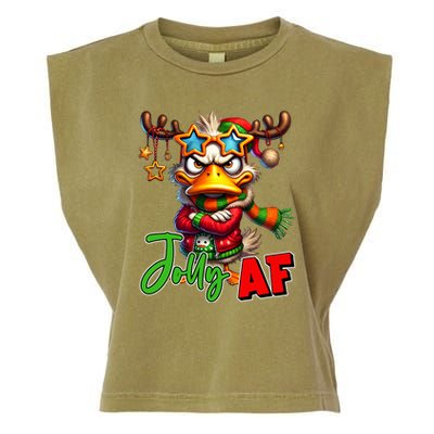 Reindeer Jolly Af Funny Sarcastic Grumpy Duck Christmas Garment-Dyed Women's Muscle Tee
