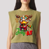 Reindeer Jolly Af Funny Sarcastic Grumpy Duck Christmas Garment-Dyed Women's Muscle Tee