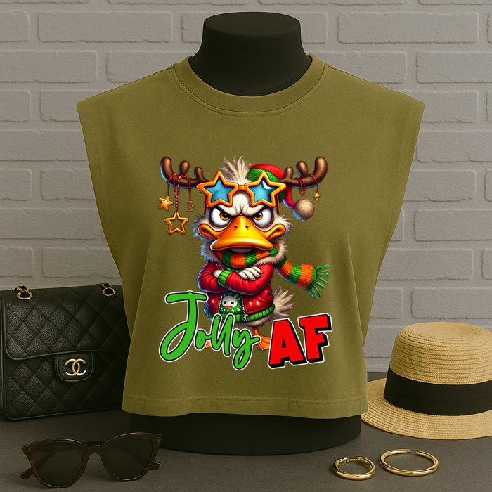 Reindeer Jolly Af Funny Sarcastic Grumpy Duck Christmas Garment-Dyed Women's Muscle Tee
