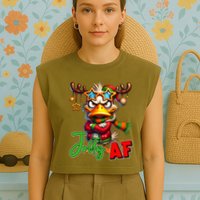 Reindeer Jolly Af Funny Sarcastic Grumpy Duck Christmas Garment-Dyed Women's Muscle Tee