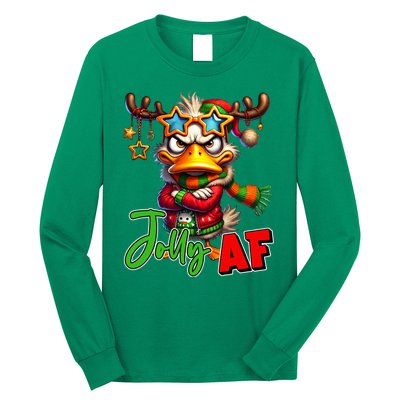 Reindeer Jolly Af Funny Sarcastic Grumpy Duck Christmas Long Sleeve Shirt