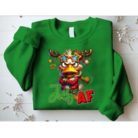 Reindeer Jolly Af Funny Sarcastic Grumpy Duck Christmas Sweatshirt