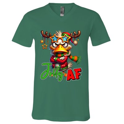 Reindeer Jolly Af Funny Sarcastic Grumpy Duck Christmas V-Neck T-Shirt
