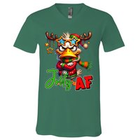 Reindeer Jolly Af Funny Sarcastic Grumpy Duck Christmas V-Neck T-Shirt