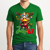 Reindeer Jolly Af Funny Sarcastic Grumpy Duck Christmas V-Neck T-Shirt
