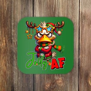 Reindeer Jolly Af Funny Sarcastic Grumpy Duck Christmas Coaster