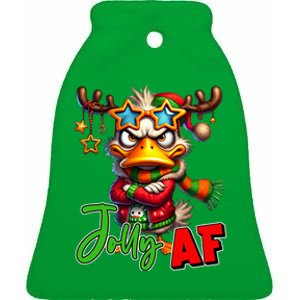 Reindeer Jolly Af Funny Sarcastic Grumpy Duck Christmas Ceramic Bell Ornament