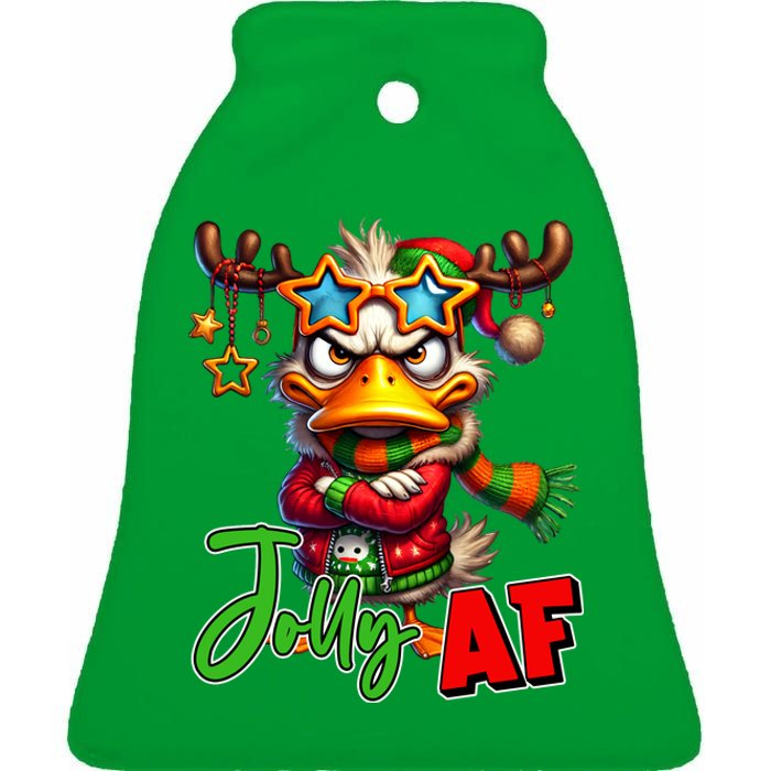 Reindeer Jolly Af Funny Sarcastic Grumpy Duck Christmas Ceramic Bell Ornament