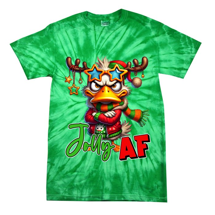 Reindeer Jolly Af Funny Sarcastic Grumpy Duck Christmas Tie-Dye T-Shirt
