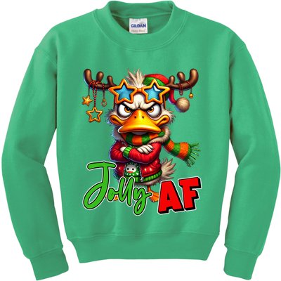 Reindeer Jolly Af Funny Sarcastic Grumpy Duck Christmas Kids Sweatshirt