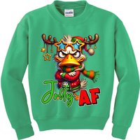 Reindeer Jolly Af Funny Sarcastic Grumpy Duck Christmas Kids Sweatshirt