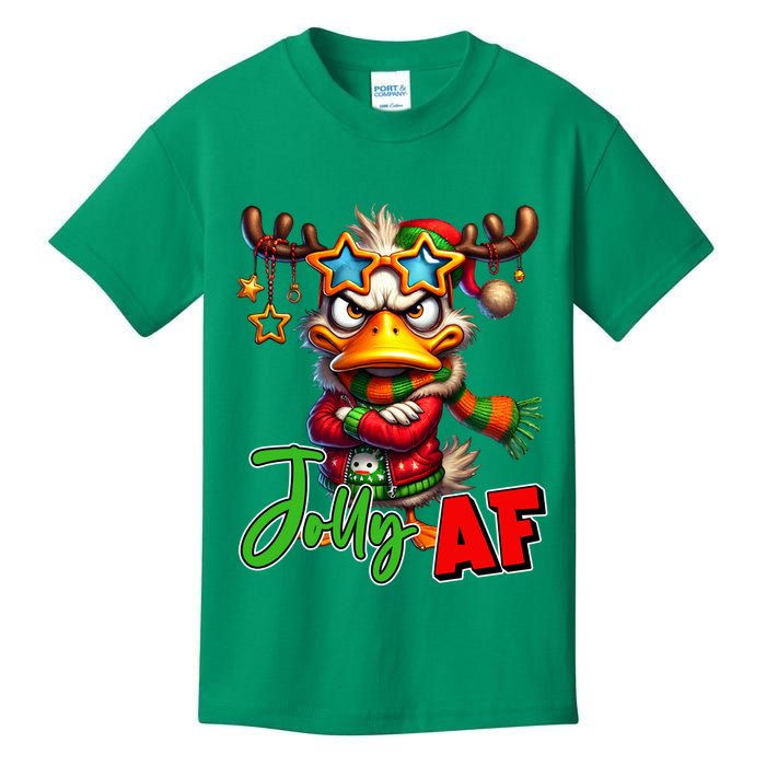 Reindeer Jolly Af Funny Sarcastic Grumpy Duck Christmas Kids T-Shirt