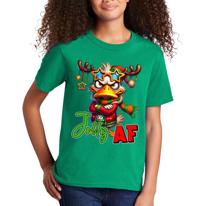 Reindeer Jolly Af Funny Sarcastic Grumpy Duck Christmas Kids T-Shirt