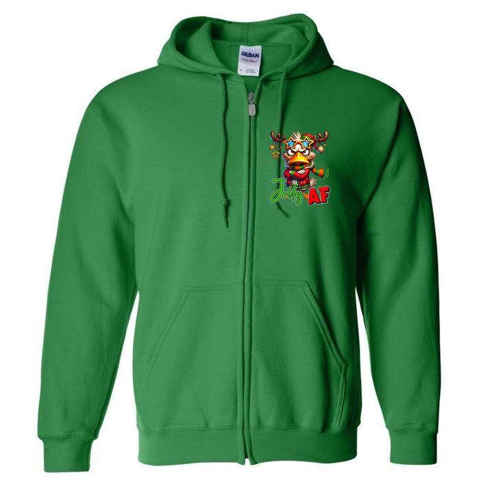 Reindeer Jolly Af Funny Sarcastic Grumpy Duck Christmas Full Zip Hoodie