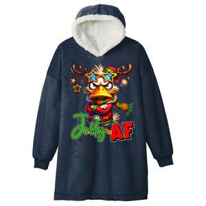 Reindeer Jolly Af Funny Sarcastic Grumpy Duck Christmas Hooded Wearable Blanket