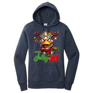 Reindeer Jolly Af Funny Sarcastic Grumpy Duck Christmas Women's Pullover Hoodie