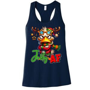 Reindeer Jolly Af Funny Sarcastic Grumpy Duck Christmas Women's Racerback Tank